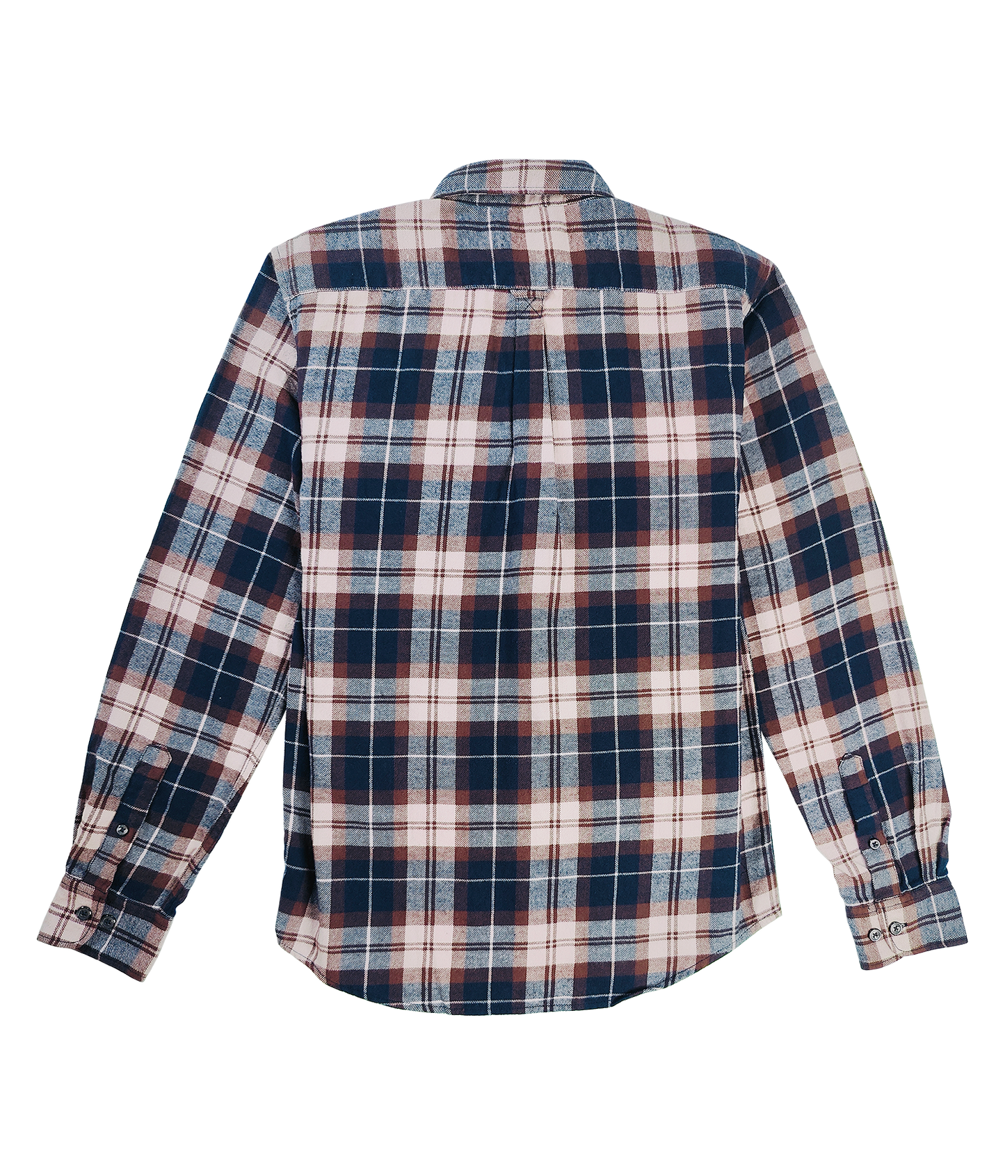 Furdy Plaid Flannel Shirt, Long Sleeve, Button Down, Navy Blue and Brown