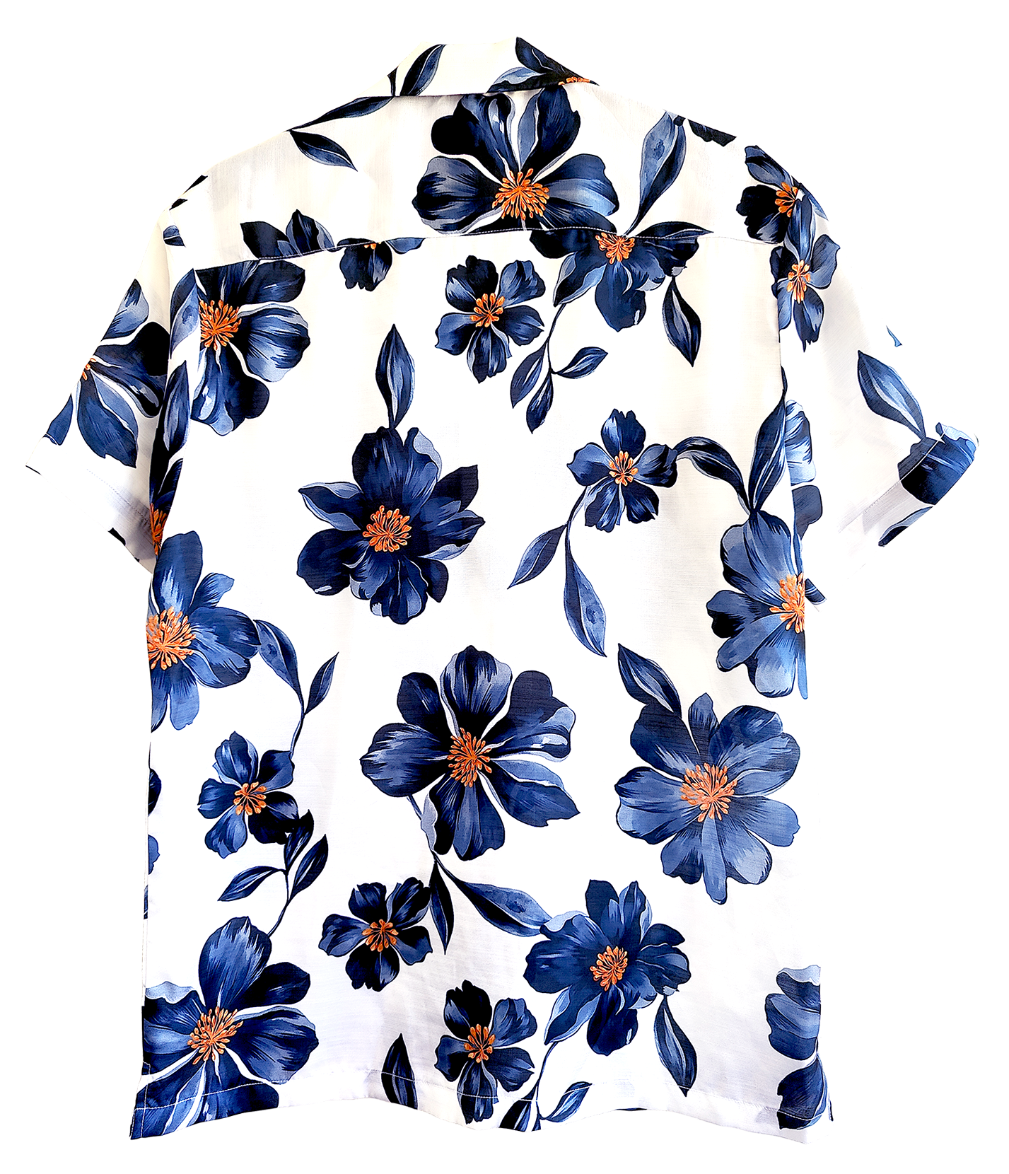 Furdy Blue & White Floral Printed Short Sleeve Camp Collar Shirt