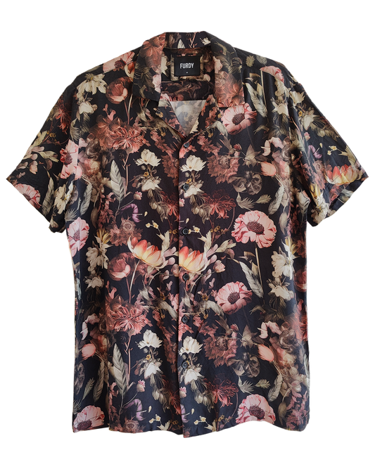 Furdy Floral Print Short Sleeve Camp Collar Shirt