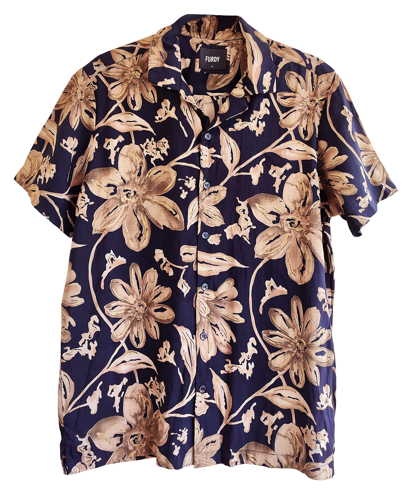 Furdy Big Floral Print Short Sleeve Camp Collar Shirt