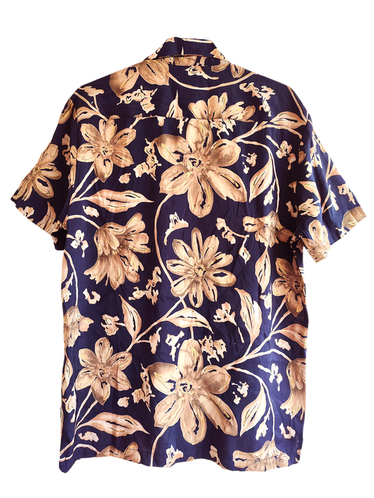 Furdy Big Floral Print Short Sleeve Camp Collar Shirt