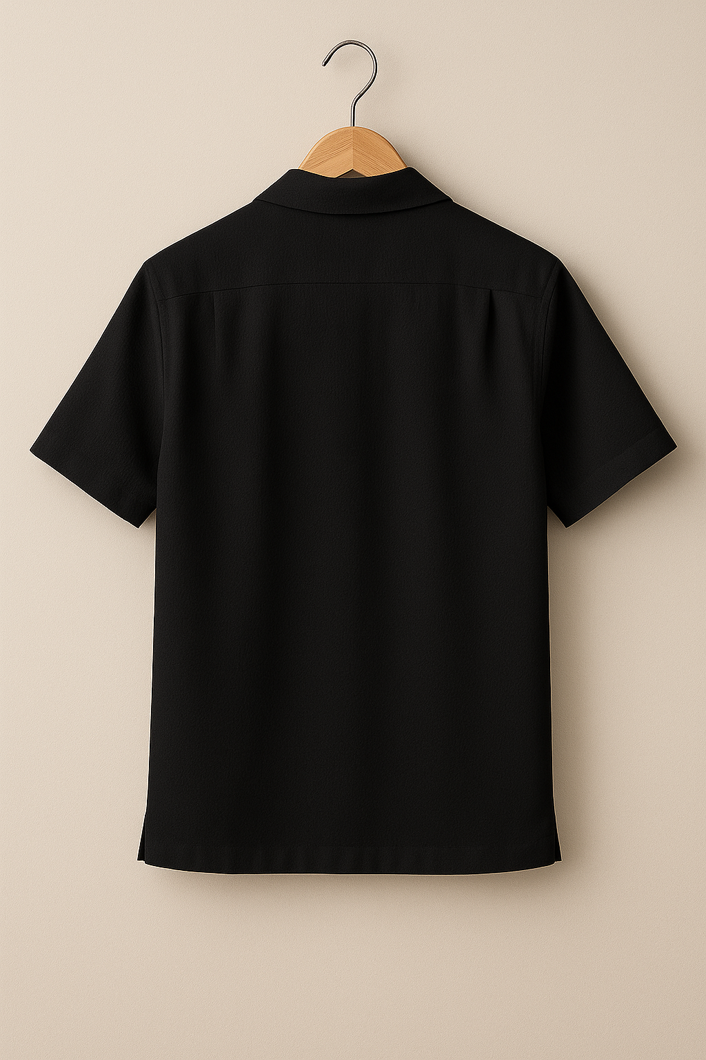 Furdy Men's Camp Collar Shirt, Short Sleeve, Seersucker, Relaxed Fit, Black