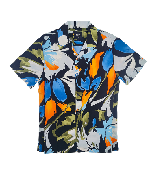 Furdy Abstract Floral Print Camp Collar Shirt