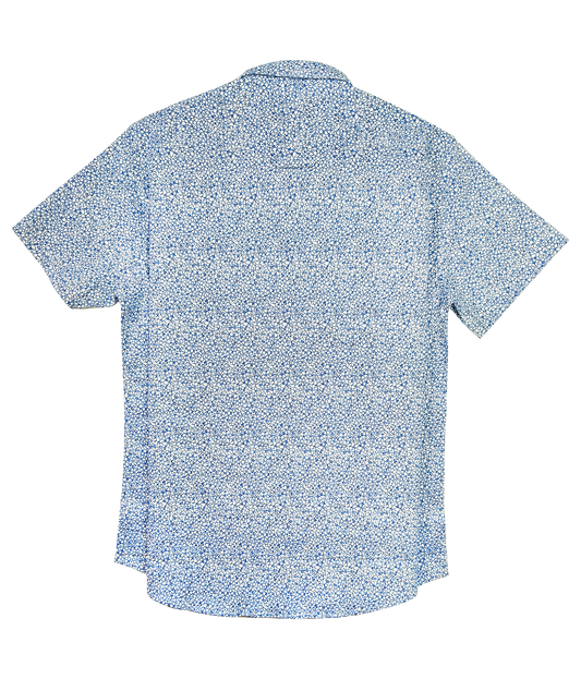 Furdy Ditsy Floral Print Regular Collar Short Sleeve Shirt, Blue Pattern