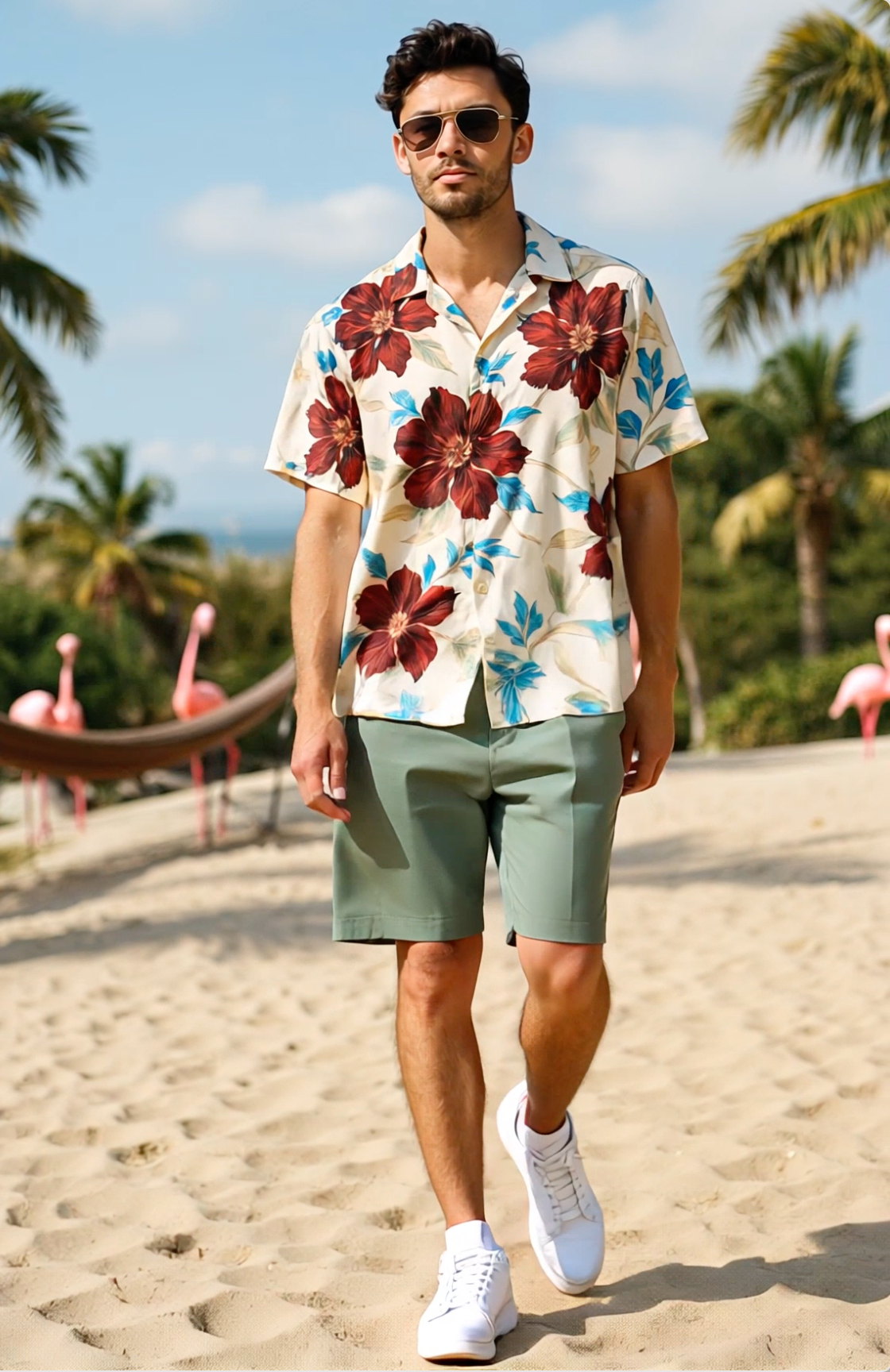 Furdy Summer Floral Print Camp Collar Shirt
