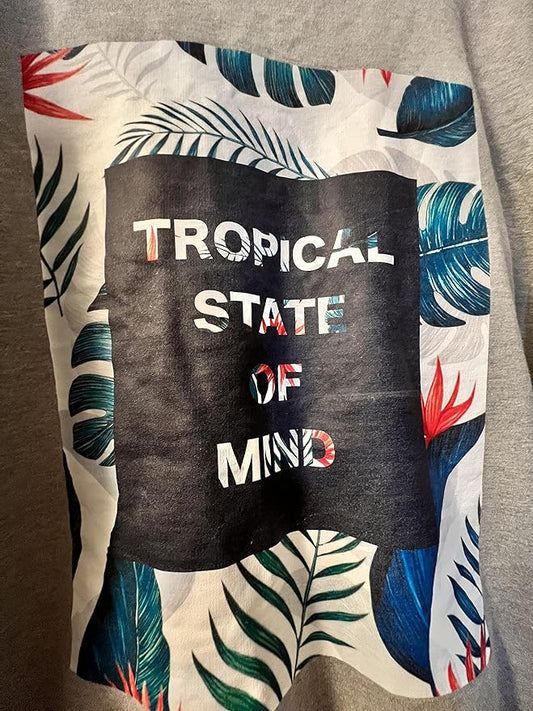 Furdy Graphic Crewneck Sweatshirt, Tropical State of Mind Print, Grey, Long Sleeve