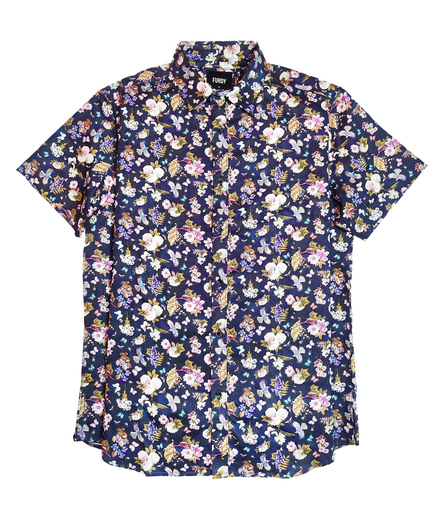 Furdy Floral Print Short Sleeve Regular Collar Shirt