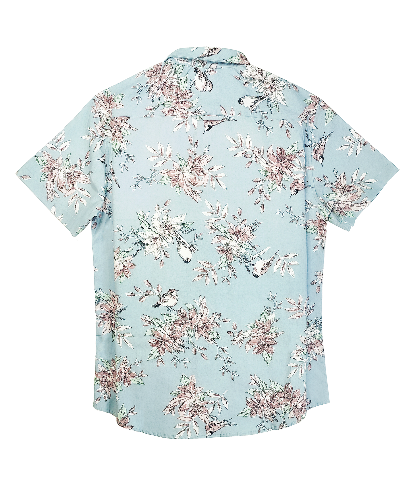 Men's Floral Print Short Sleeve Button Down Shirt, Light Blue with Pink Flowers