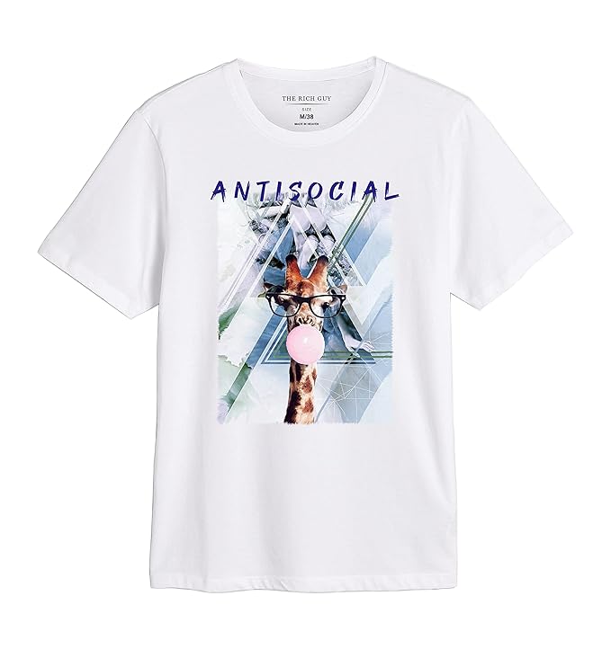 Antisocial Giraffe Graphic T-Shirt, White Cotton, Novelty Print