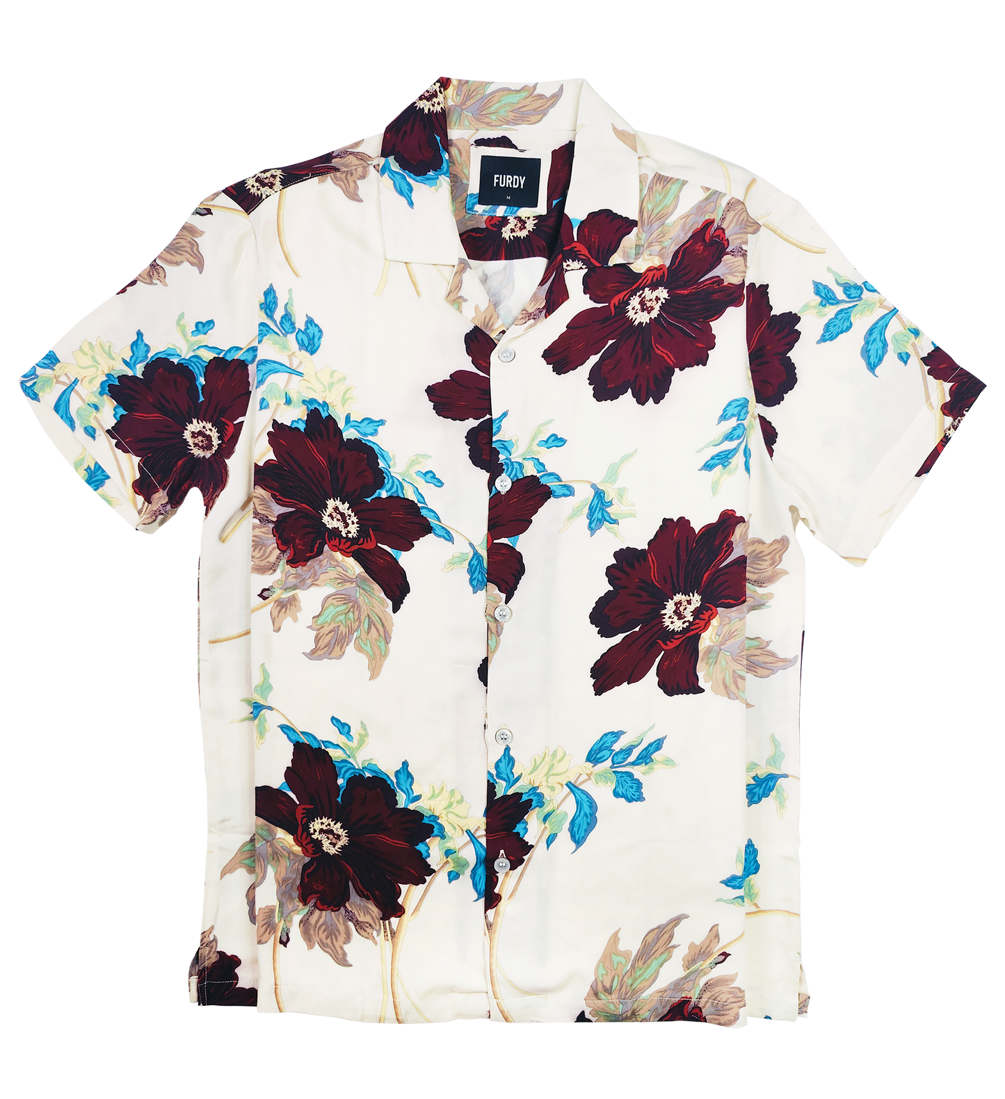 Furdy Summer Floral Print Camp Collar Shirt