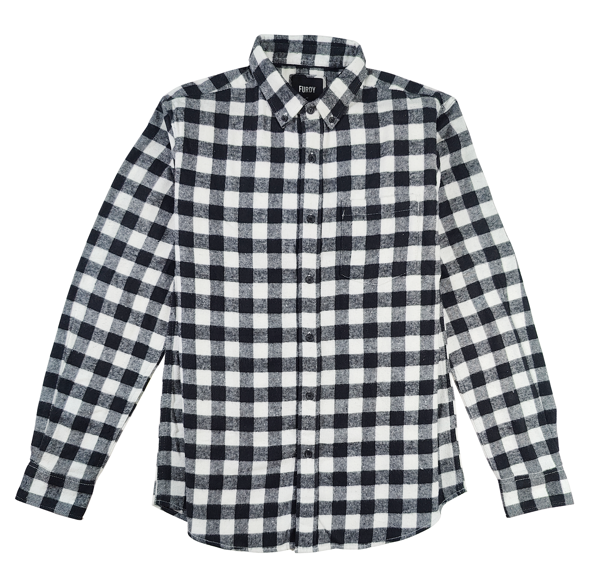 Furdy Buffalo Check Shirt, Black and White Plaid, Long Sleeve