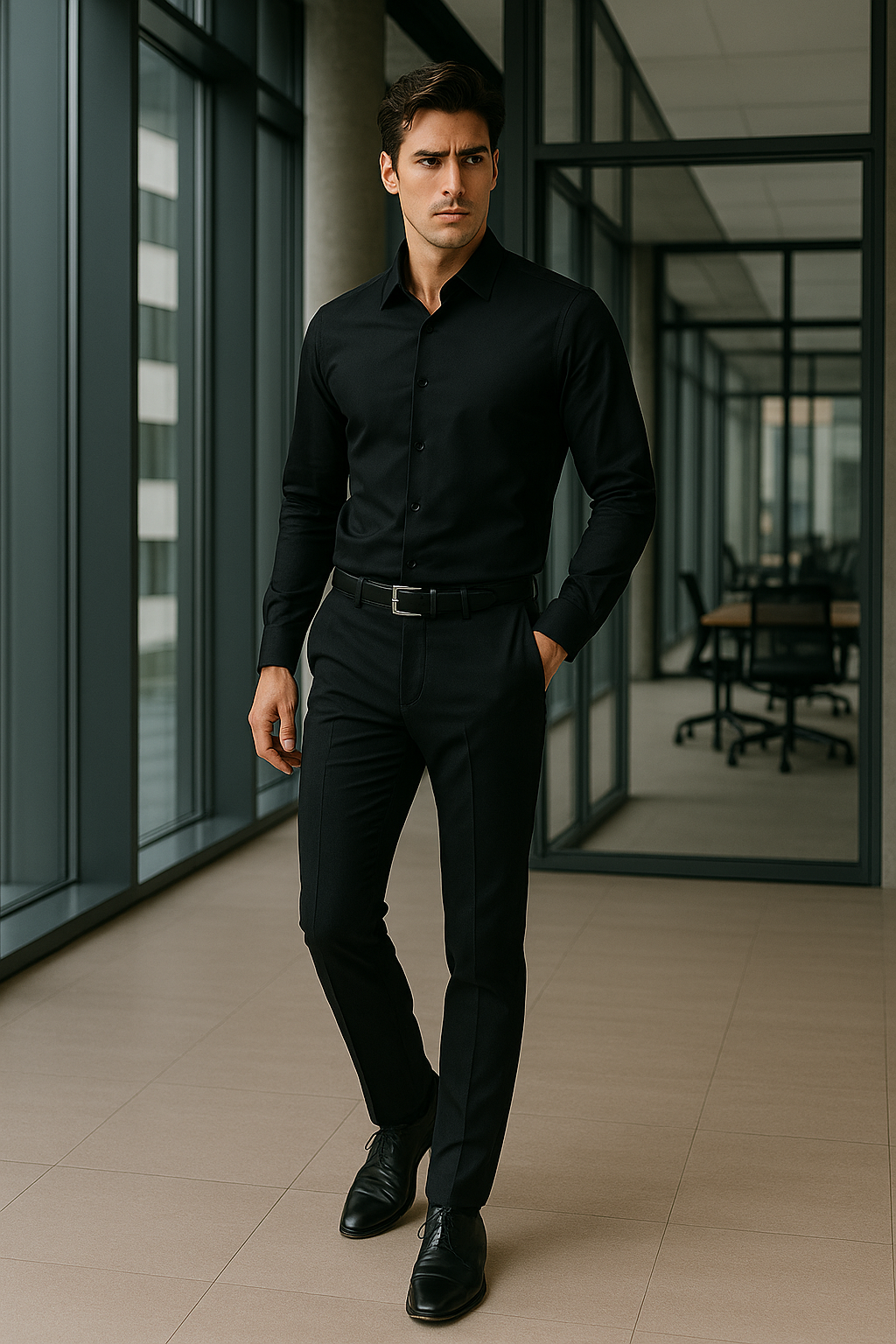 Black dobby diamond structured shirt for men – FURDY