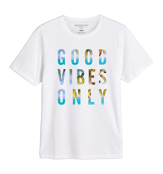 Furdy Good Vibes Only Graphic T-Shirt, White, Short Sleeve, Crew Neck