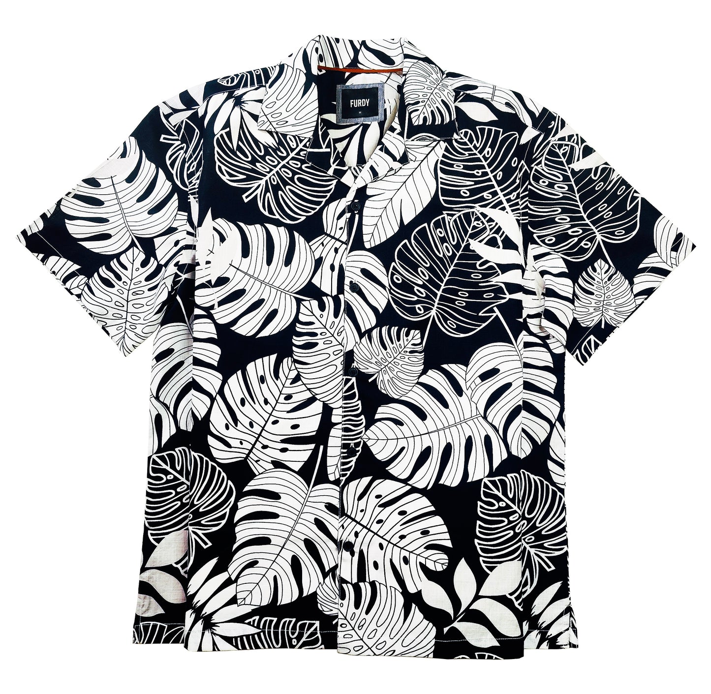 Furdy Men's Tropical Monstera Leaf Print Summer Shirt, Black and White