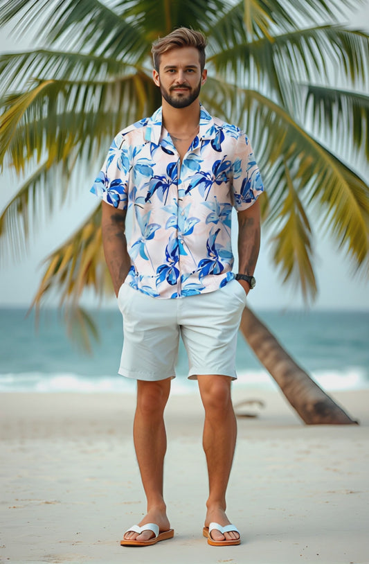 Floral Print Short Sleeve Camp Collar Shirt