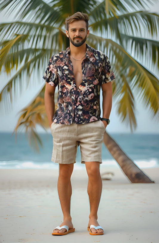 Floral Print Short Sleeve Camp Collar Shirt